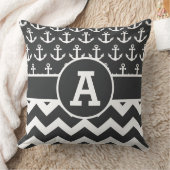 白黒のシェブロンのパーソナライズで航海のないかり クッション (ブランケット)