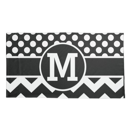 白黒のシェブロンのパーソナライズな水玉模様 枕カバー (裏面)