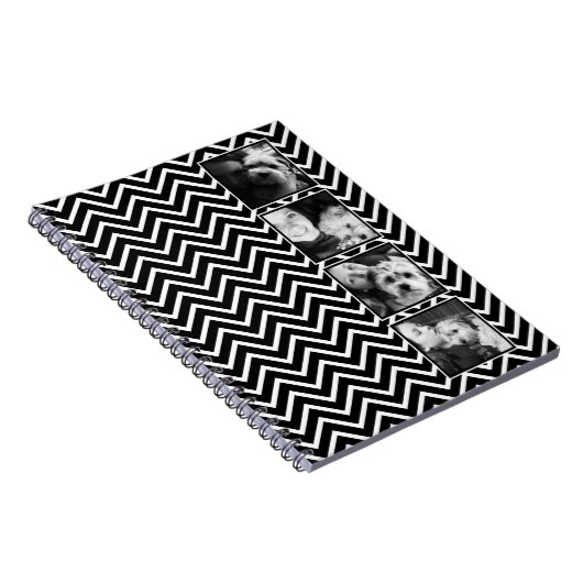 白黒のシェブロン模様を使用したコラージュ ノートブック (右側)