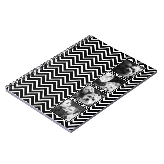 白黒のシェブロン模様を使用したコラージュ ノートブック (左側)