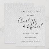 白黒のシグネチャー ウェディング Save the Date 招待状 (正面/裏面)