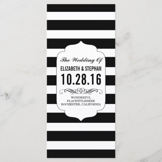 白黒のシックなストライプ結婚式のプログラム プログラム (正面)