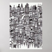 白黒のシティアート | AIアートポスター ポスター (正面)