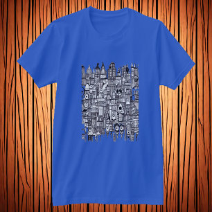 白黒のシティアート AI Art Tシャツ