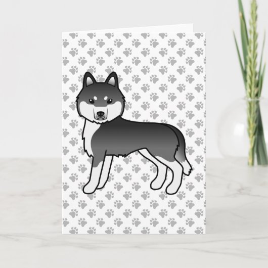 白黒のシベリアンハスキー かわいいキャラクターデザインの犬 カード (正面)