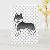 白黒のシベリアンハスキー かわいいキャラクターデザインの犬 カード (黄色い花)