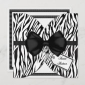 白黒のシマウマの招待のリボン及び宝石で飾られた弓 招待状 (正面/裏面)