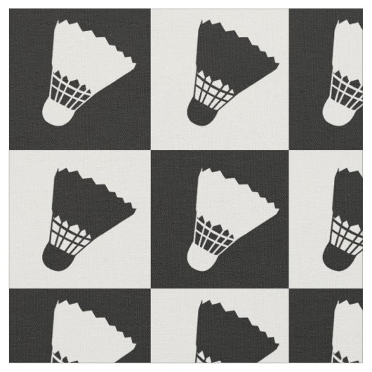 白黒のシャトルコック（大タイル） ファブリック (クローズアップ)