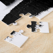 白黒のシルエットの木の緑の光 ジグソーパズル (側面)