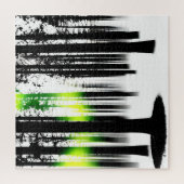 白黒のシルエットの木の緑の光 ジグソーパズル (縦)