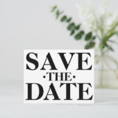 白黒のシンプルタイポグラフィ日付の保存 ポストカード (スタンド正面)