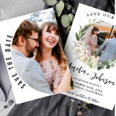 白黒のシンプル写真結婚の セーブザデート