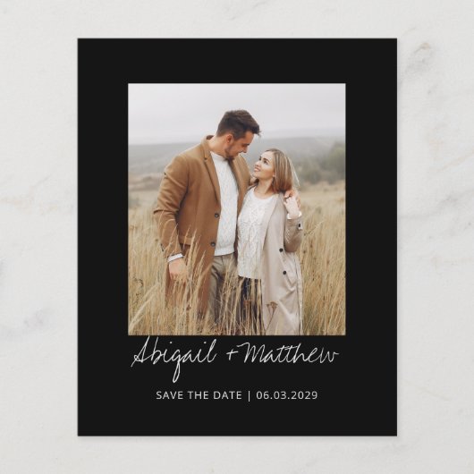 白黒のシンプル日付の保存招待状 (正面)