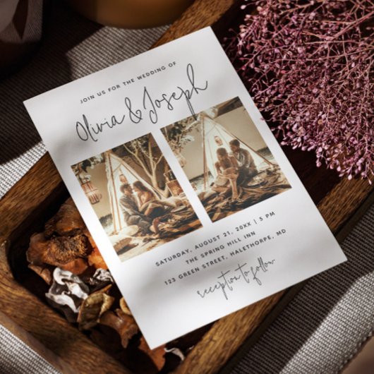 白黒のシンプル清浄数々の写結婚真 招待状