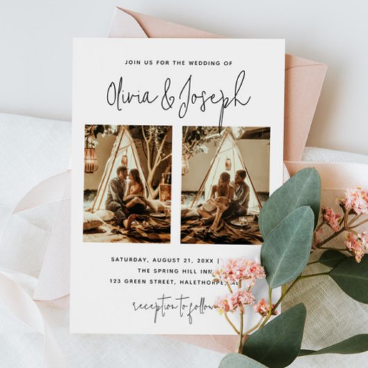 白黒のシンプル清浄数々の写結婚真 招待状