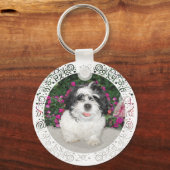 白黒のシーズー保護犬の子犬 キーホルダー (正面)