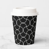 白黒のシームレスな幾何学的メッシュパターン 紙コップ (裏面)