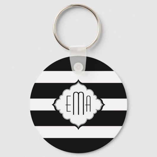 白黒のジオメトストライプリパターン2 キーホルダー (正面)