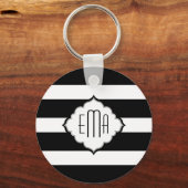 白黒のジオメトストライプリパターン2 キーホルダー (正面)