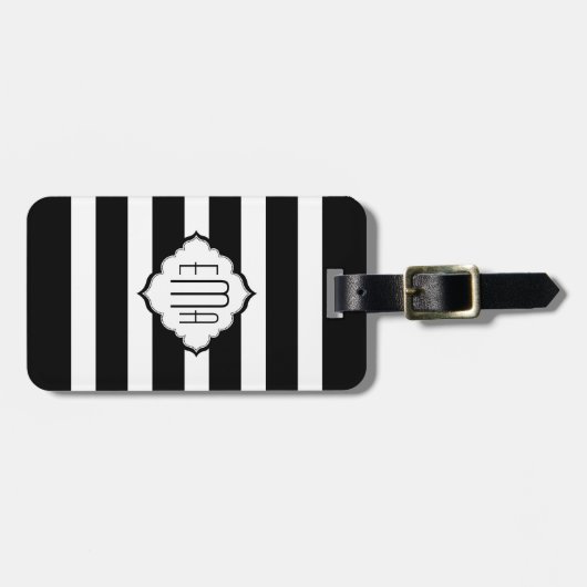 白黒のジオメトストライプリパターン2 ラゲッジタグ (正面横)