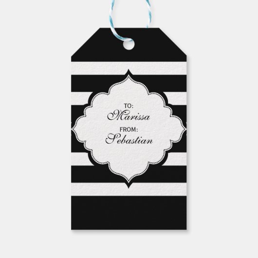 白黒のジオメトストライプリパターン ギフトタグ (裏面)