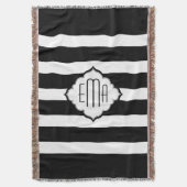 白黒のジオメトストライプリパターン スローブランケット (正面縦)