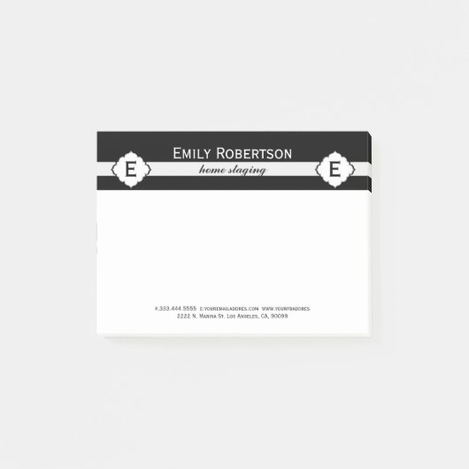 白黒のジオメトストライプリパターン ポストイット (正面)