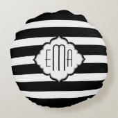 白黒のジオメトストライプリパターン ラウンドクッション (裏面)
