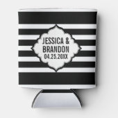 白黒のジオメトストライプリパターン 缶クーラー (正面)