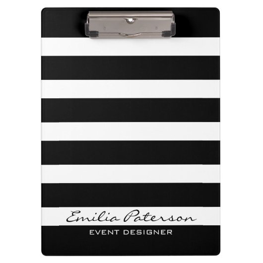 白黒のジオメトストライプリモダンパターン クリップボード (正面)