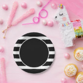 白黒のジオメトストライプリモダンパターン ペーパープレート (パーティー)