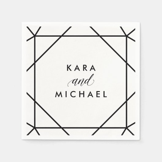 白黒のジオメトモダンリ結婚の スタンダードカクテルナプキン (正面)