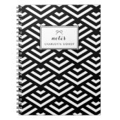 白黒のジオメトリックパーソナライズされた波 ノートブック (正面)