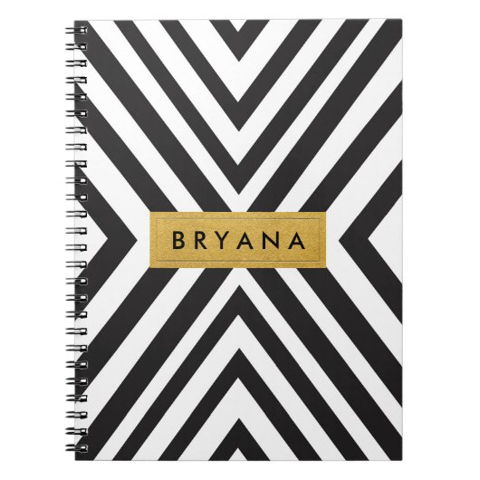 白黒のジオメトリックラインノートブモダンック ノートブック (正面)
