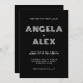 白黒のジオメトリックレトロ名結婚の 招待状 (正面/裏面)