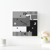 白黒のジオメトリック形状 スクエア壁時計 (ホーム)