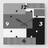 白黒のジオメトリック形状 スクエア壁時計 (正面)