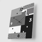 白黒のジオメトリック形状 スクエア壁時計 (傾斜)