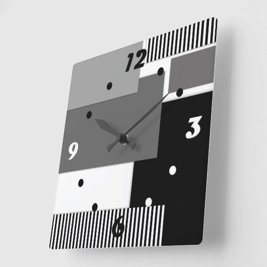 白黒のジオメトリック形状 スクエア壁時計 (傾斜)