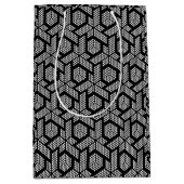 白黒のジオメトリック点々のある形状パターン ミディアムペーパーバッグ (正面)