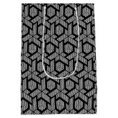 白黒のジオメトリック点々のある形状パターン ミディアムペーパーバッグ (裏面)