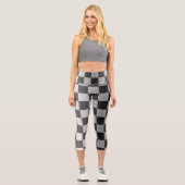 白黒のジオメト市松模様にリ カプリレギンス (正面)