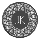 白黒のジオメト点々のあるリ図形パターン アイスホッケーパック (正面)