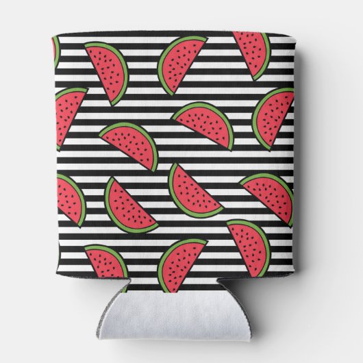 白黒のスイカのパターストライプン 缶クーラー (裏面)