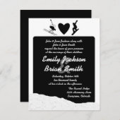 白黒のスキースノーボーダーのカスタムな結婚式の招待 招待状 (正面/裏面)