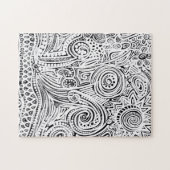 白黒のスクラッチとドットアート ジグソーパズル (横)