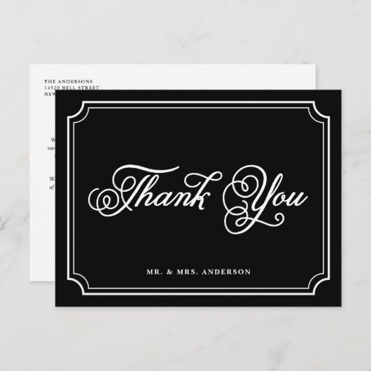 白黒のスクリプお洒落トありがとうはがき ポストカード (正面/裏面)
