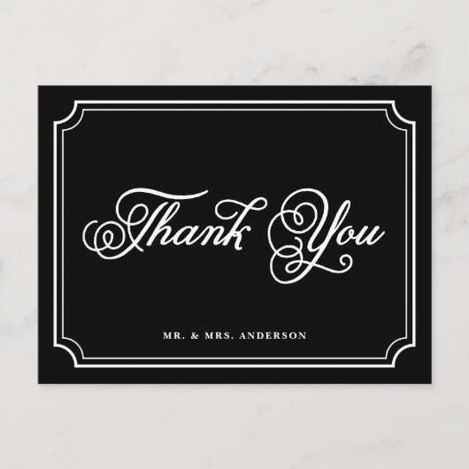 白黒のスクリプお洒落トありがとうはがき ポストカード (正面)
