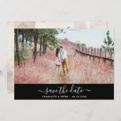 白黒のスクリプエレガントトの結婚写真 セーブザデート (正面/裏面)