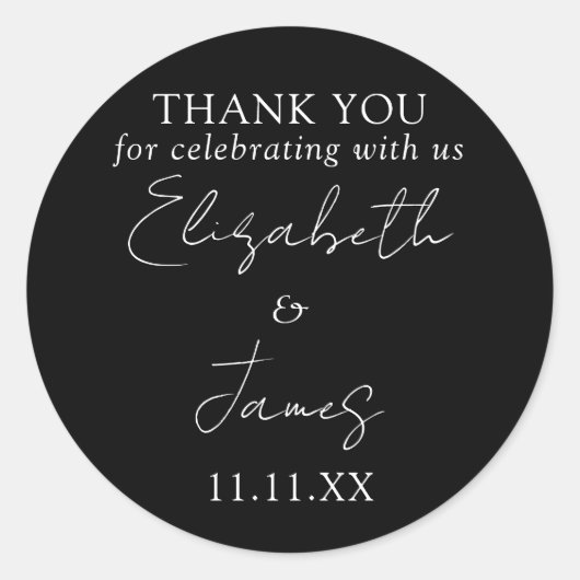 白黒のスクリプエレガントト結婚の感謝 ラウンドシール (正面)